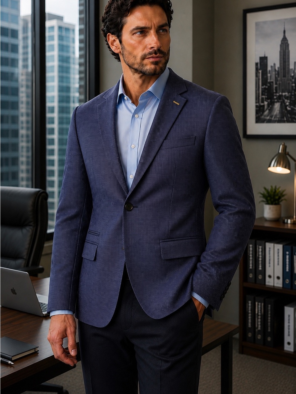 Tahari Men’s Navy Textured Birdseye Sport Coat Blazer Size Large-Like new